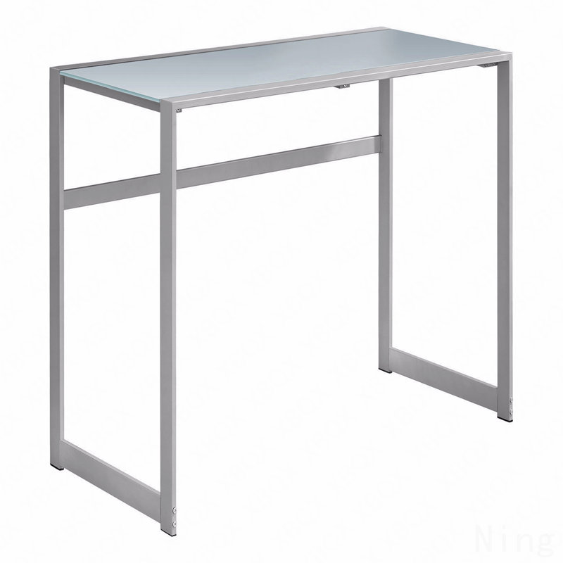 Bureau d'ordinateur, bureau personnel, ordinateur portable, L 48 po, travail, verre trempé blanc givré, métal gris, contemporain, moderne