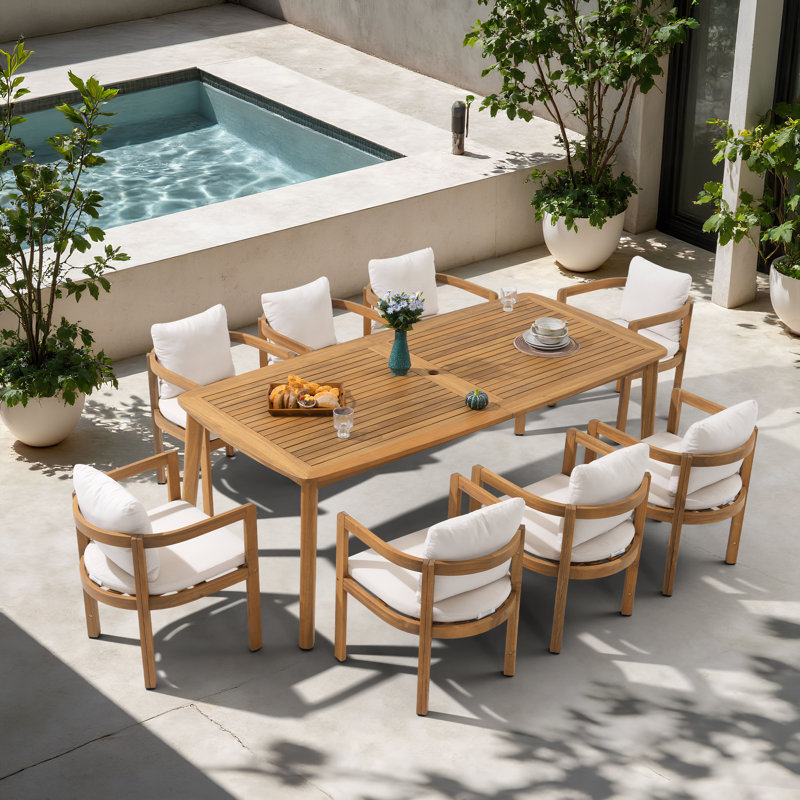 Patio 8-person Dining Set With Cushions, 30.1" H x 82.6" W x 39.3" D, 8