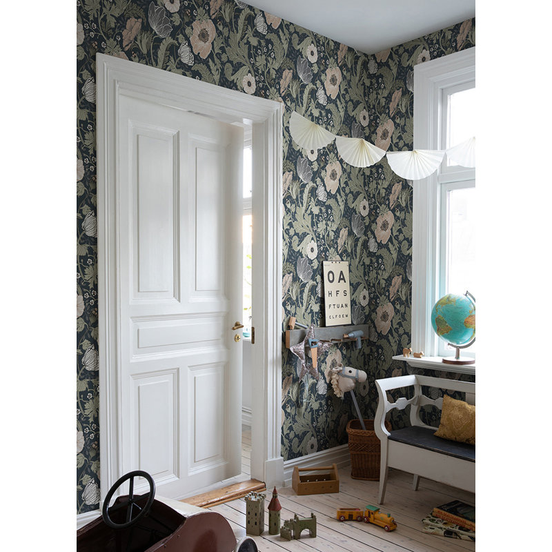 Ingrid Floral Wallpaper Roll, Navy