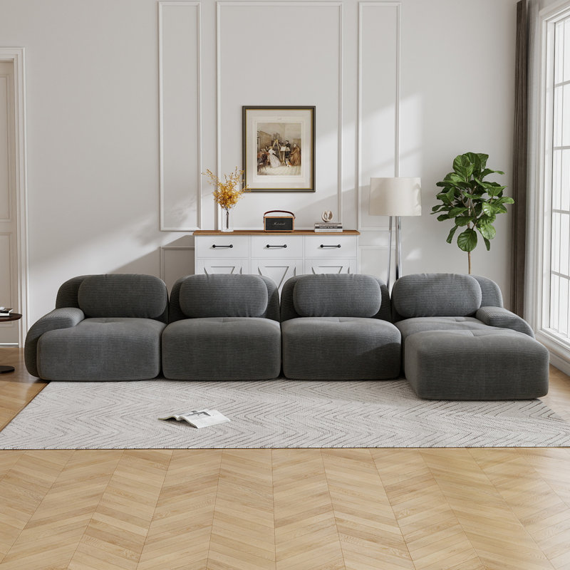 Boneless 4-seat L-shaped Sofa 32d High-resilience Sponge Anti-slip Design Chaise Design Extra-wide Curved Armrests Multi-free Combination No Assembly For Studies Living Rooms Media Rooms