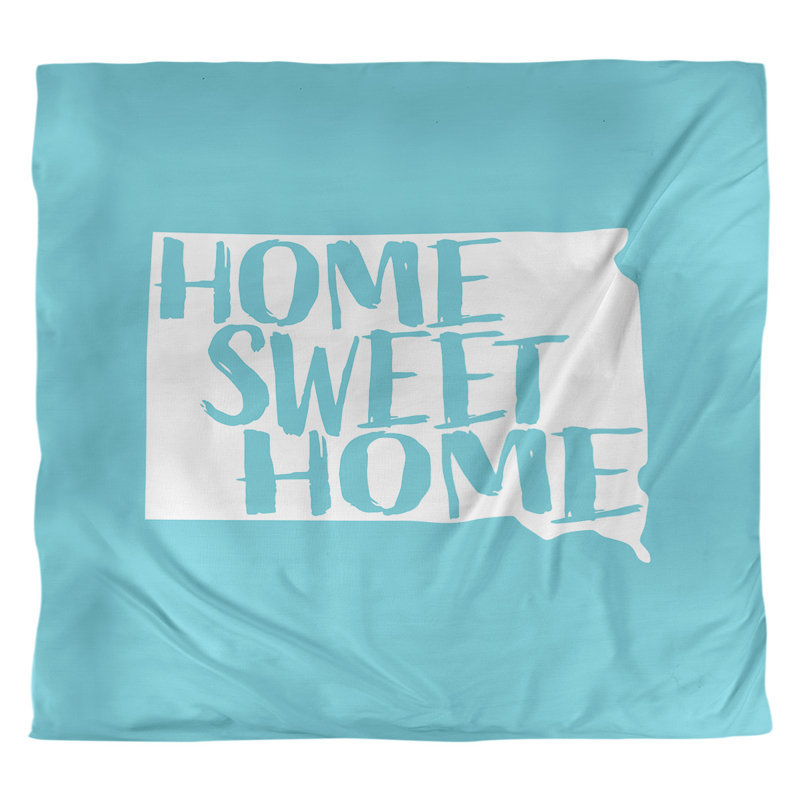Housse de couette réversible Home Sweet South Dakota, Microfibre, Housse de couette pour très grand lit, Bleu sarcelle