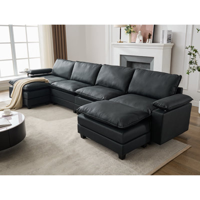 151.18" Wide Adjustable Armrest Sectional With Two Ottomans by Ebern Designs