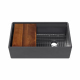 Whitehaus Collection Front Apron Single Bowl Fireclay Kitchen Sinks with Cutting Board and Grid