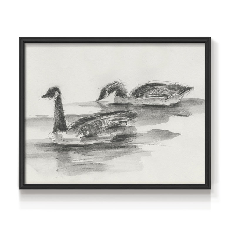 Étude d'oies II - reproduction encadrée - réarmable, H 8 po x l 10 po, Noir, noir, noir, noir