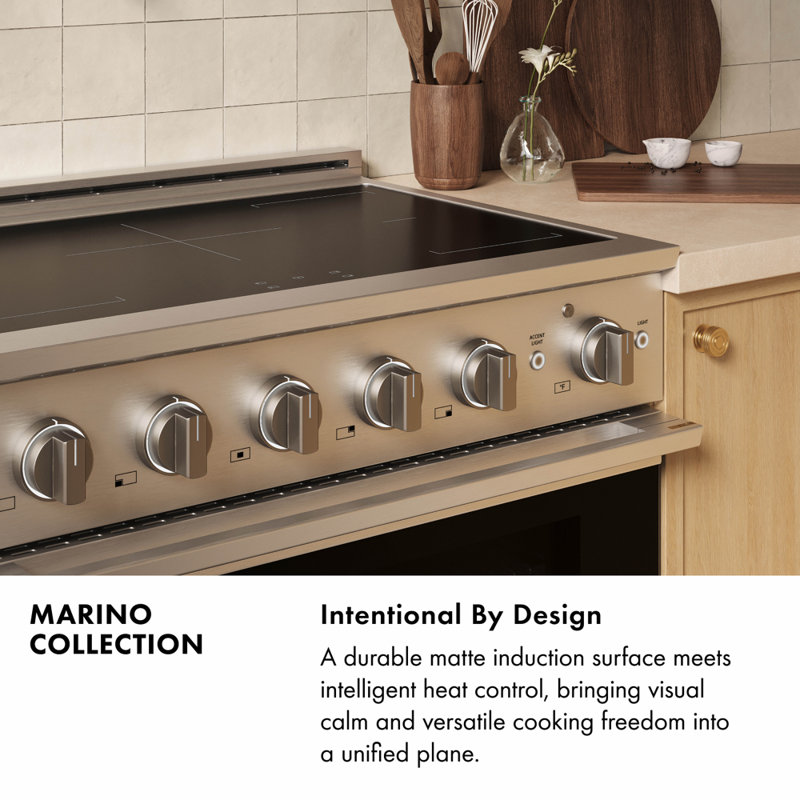 ZLINE 30 in. Black Stainless Marino Induction Range with 4 Element Cooktop and Electric Oven, Stainless Steel/Gold
