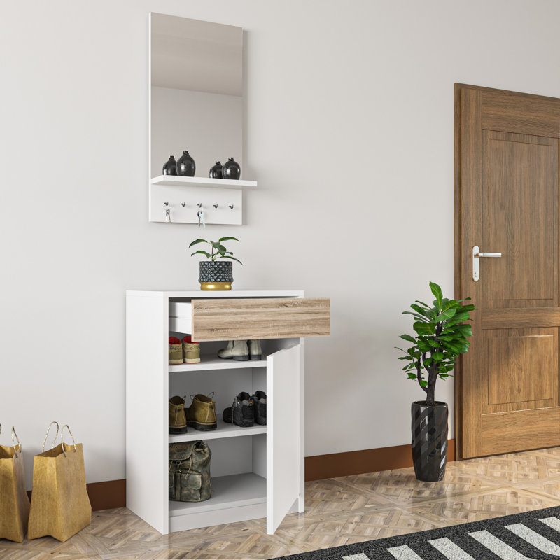 Arbre d'entrée Caryann avec rangement pour chaussures, Blanc / Beige