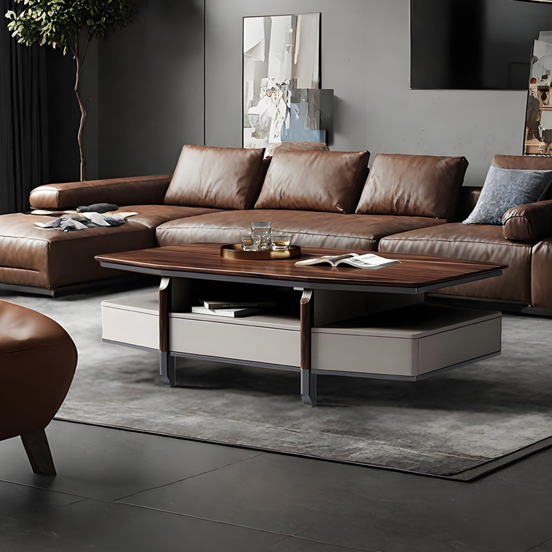 Modern Walnut Coffee Table with Rounded Corners, 17.71" H x 62.99" L x 25.59" W