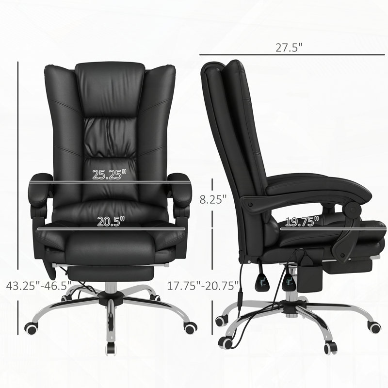Fauteuil de bureau Vibration Massage avec chaleur et repose-pieds, Noir