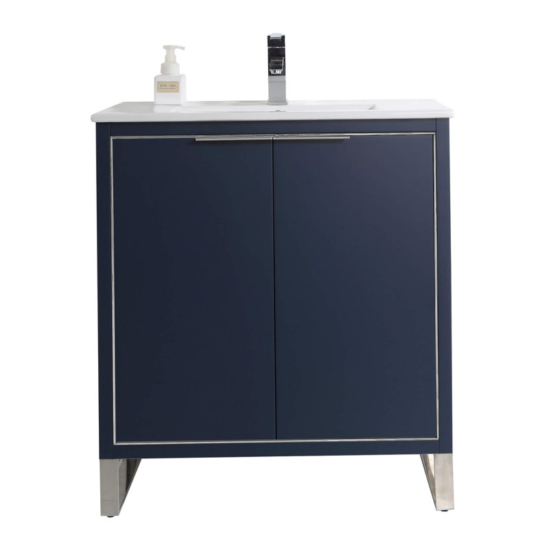 30'' Single Bathroom Vanity Set, Chrome, Navy Blue