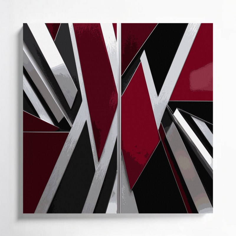 Art abstrait sur toile, formes abstraites rouges 29, H 32 po x l 32 po