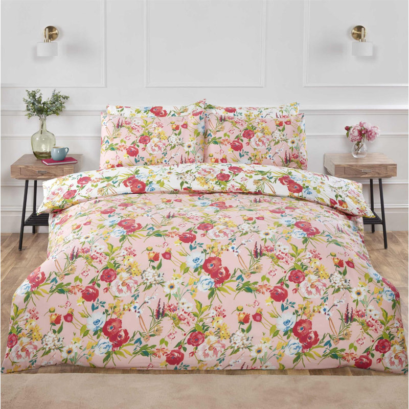Iolanthe Polyester Floral Bedding with Pillowcases, Double + 2 Standard Pillowcases, Blush