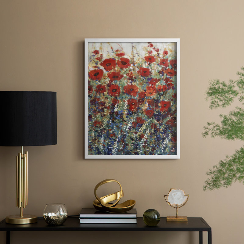 «Garden Poppies I», reproduction encadrée - bois massif, H 21 po x l 17 po, Blanc