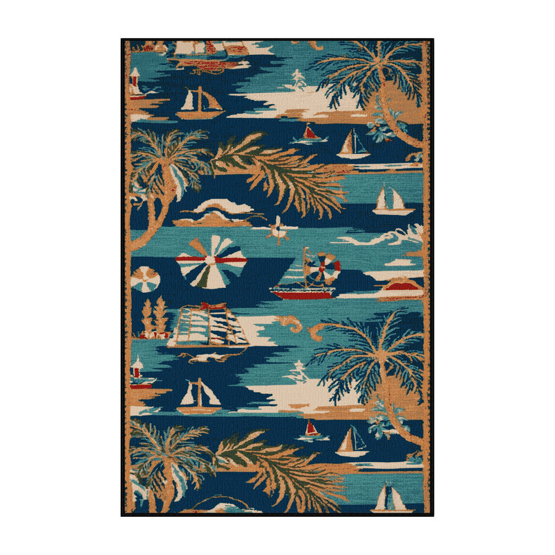 Washable Florida Keys Nautical Area Rug, Square 6'