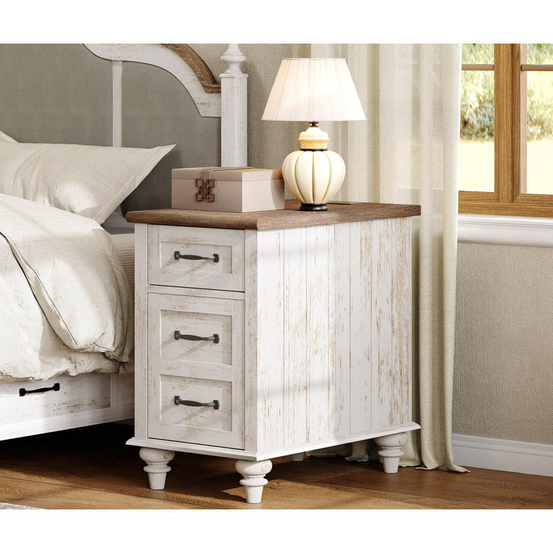Scarlett 25'' Tall 1 - Drawer Nightstand in White&Brown, Antique White/Antique Brown