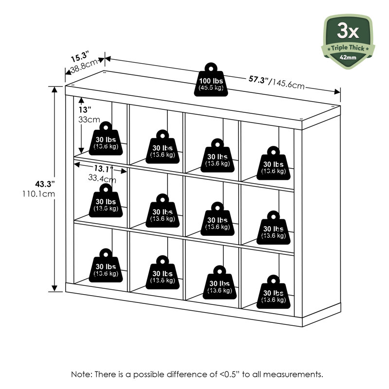 Etagere Bookcase, (12 Shelves) 110.08cm H x 145.8cm W x 38.99cm D, White