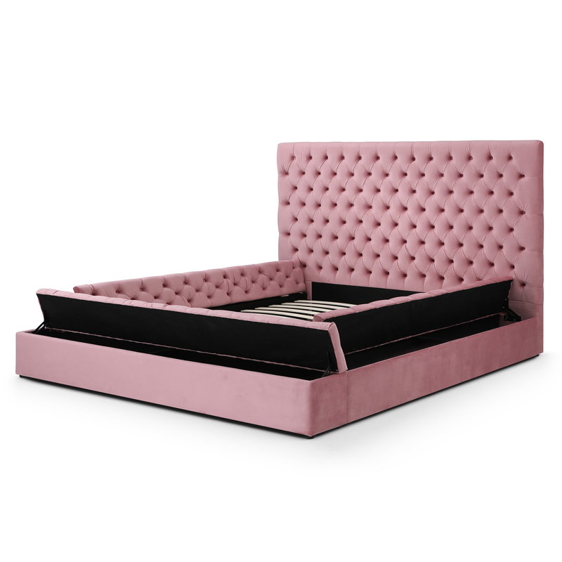 Lit plateforme tapissier Mikara, Rose, Très grand