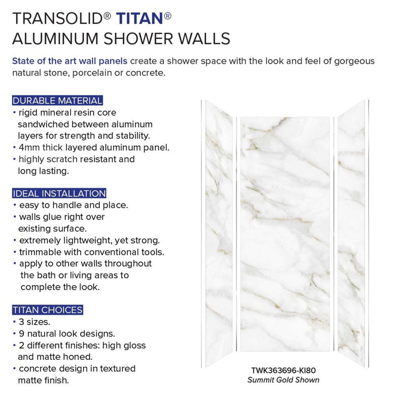 Titan 39'' W 39'' D 96'' H Glue Up Solid Surface Wall, Summit Gold/Honed