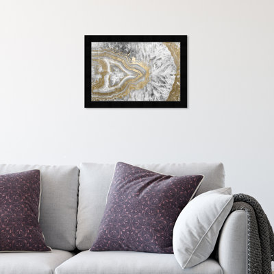 Agate dorée et argentée abstraite moderne, reproduction d'art encadrée pour chambre