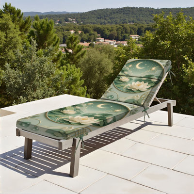  Coussin de patio extérieur d'extérieur 3 po Fleur de lotus Scène de lac Croissant de lune Nénuphars Élégant coussin de chaise longue botanique résistant à l'eau pour chaise Coussin de mobilier de patio