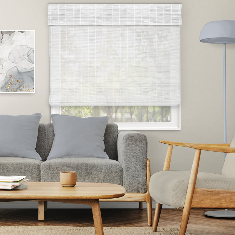 Natural Woven Light Filtering Cordless Bamboo Roman Shades, 27"W x 36"L