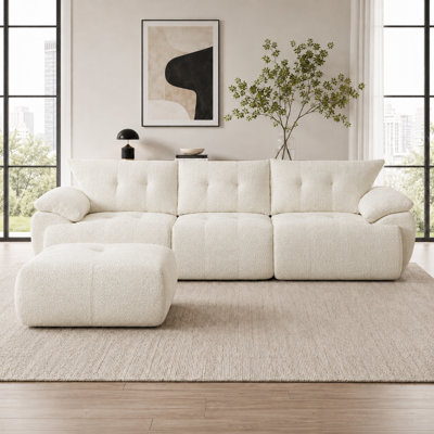 115'' Modern 3-Seater Chenille Sofa, Oversized Cloud Couch with Curved Horn-Shaped Backrest, Deep Cushions and Tufted Upholstery