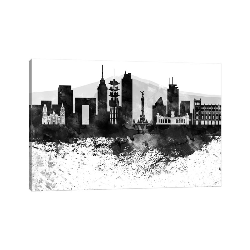 Mexico City Black & White Drops Skyline by Wall Decor Addict - Wrapped Canvas Painting, 20.32 cm H x 30.48 cm W