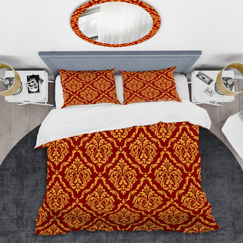 Orange Damask - Abstract Duvet Cover Set - Microfiber Polyester