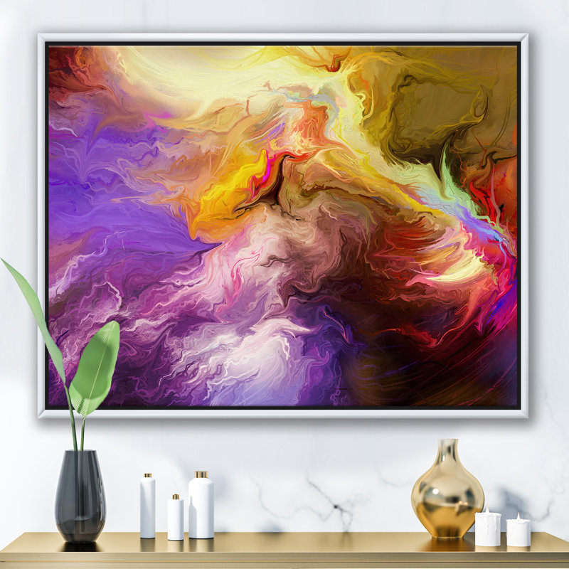 Nuage mauve et jaune peint à l'huile, impression sur toile, H 24 po x l 32 po x P 1 po, Toile blanche encadrée