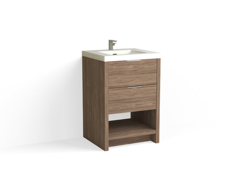 Vue 24" W Freestanding Single Bathroom Vanity, Matte White/Single, Polished Nickel, White Nanomatte
