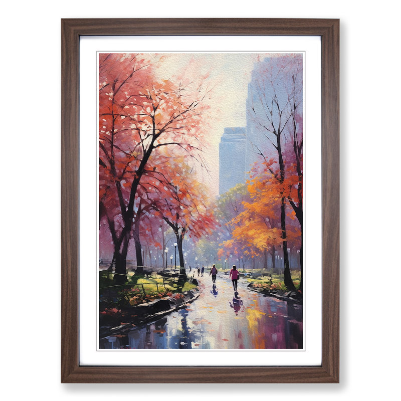 Central Park Realism No.2 - Single Picture Frame Print on Wood, Walnut Framed, 64cm H x 46cm W x 2cm D