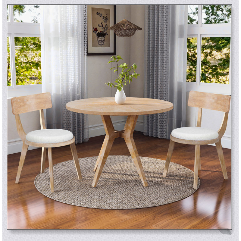 Ensemble de 2 chaises de salle à manger rembourrées modernes avec structure en bois d'hévéa durable et tissu beige confortable