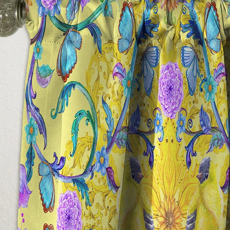 Fancy Arabesque of Swirly Ornaments & Lovely Birds - Floral Bohemian Blackout Curtain Single Panel, 52" W x 95" L