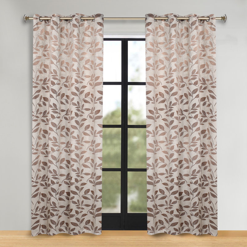 Finklea Floral Pattern Polyester Light Filtering/Room Darkening Rod Pocket Curtain Panels, Gray, 52" W x 72" L