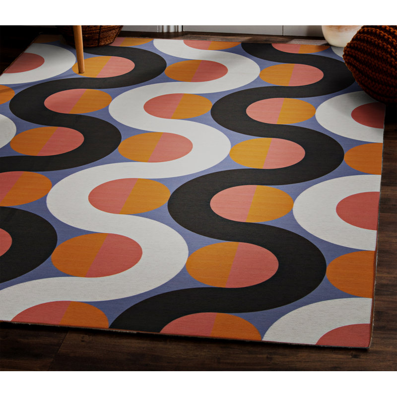 Tapis abstrait lavable intérieur / extérieur Kivett, Rectangle 5 pi x 7 pi