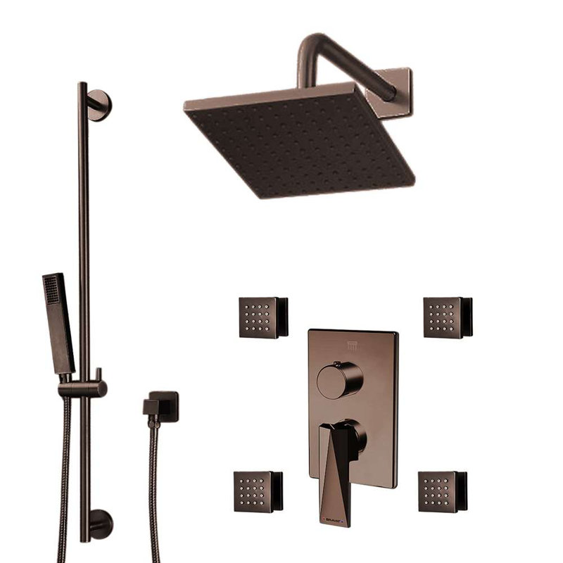 Ensemble de douche carré avec mélangeur thermostatique Bravat, Bronze frotté à l'huile
