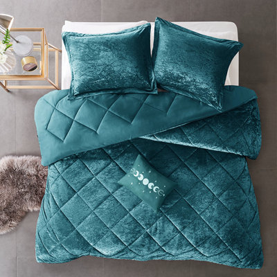 Édredon luxueux en velours sarcelle double / grand - rembourré, 2 taies décoratives, 1 coussin pour, avec des diamants,