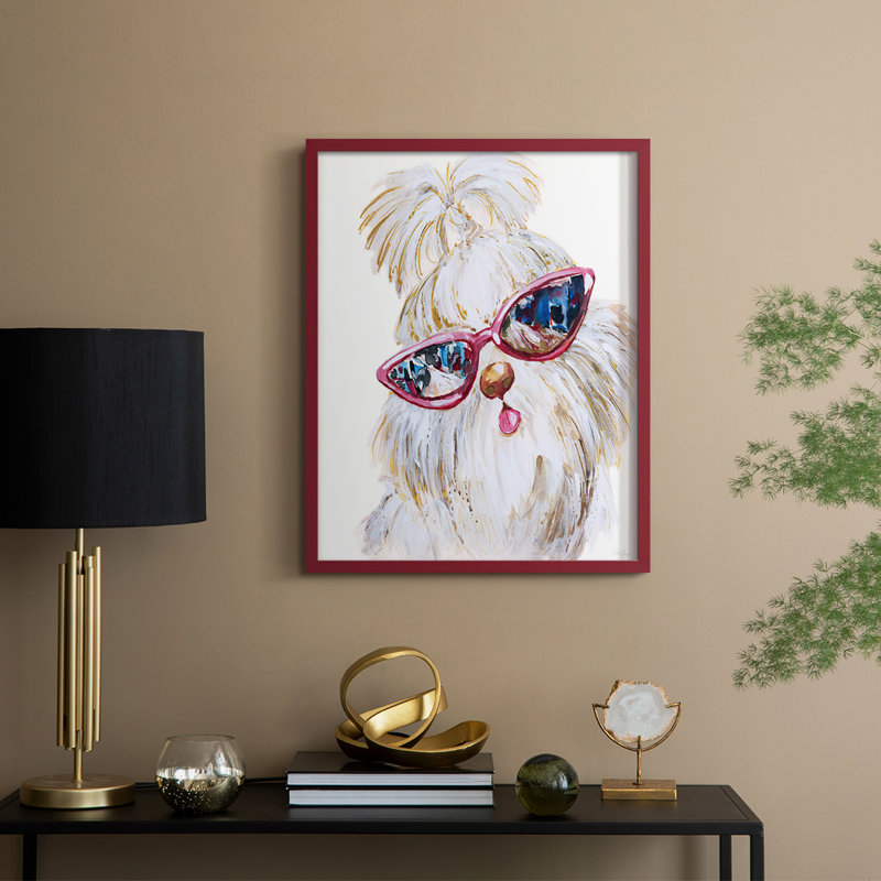 Shi Tzu Shades, reproduction encadrée - bois massif, H 11 po x l 9 po, Rouge