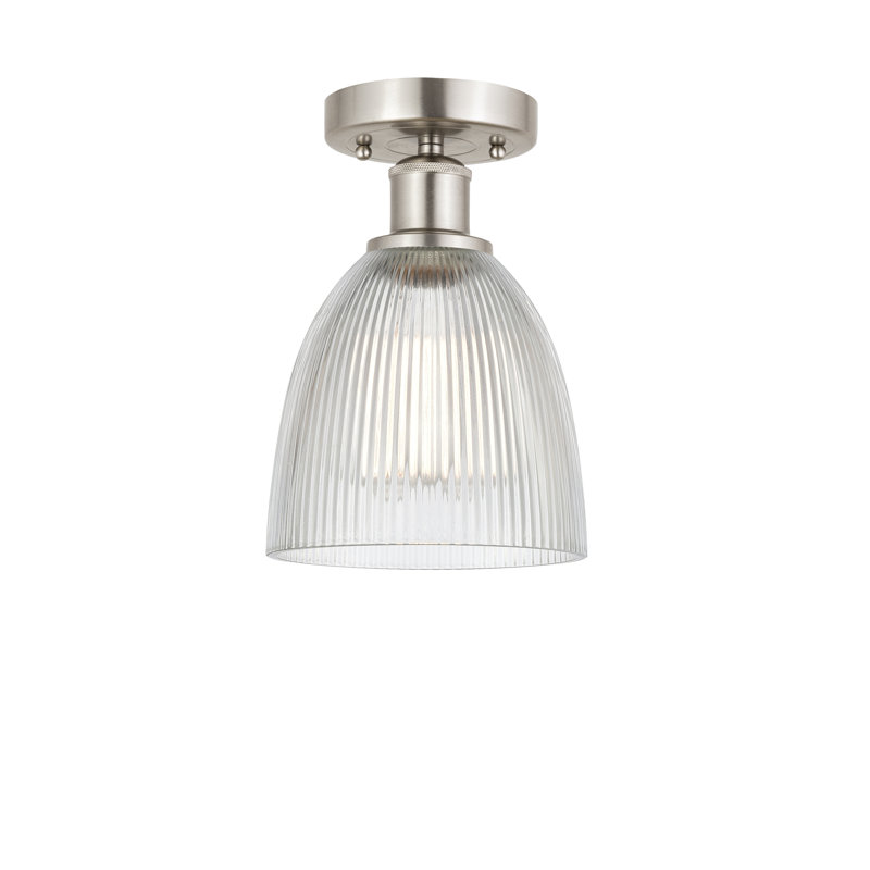 Philomene Glass Semi Flush Mount, Clear, Brushed Satin Nickel, 9.13" H x 6" W x 6" D