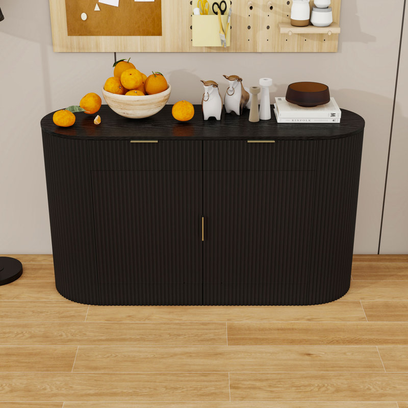 Buffet en bois avec tablettes et tiroirs de rangement, Noir