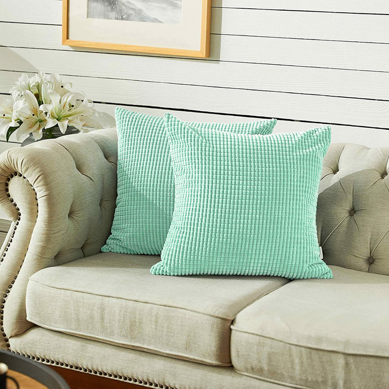 Housse de coussin carré à carreaux, 16 po x 16 po, Gris bleu