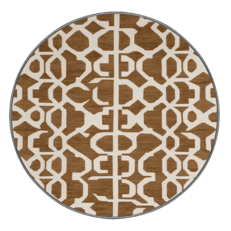 Tapis brun treillis lavable à la machine, Rond 4 pi