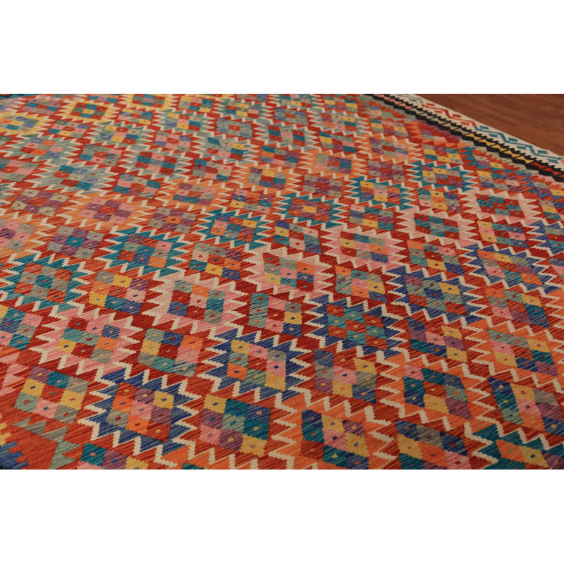 Tapis oriental géométrique All-Over Kilim 10 x 13
