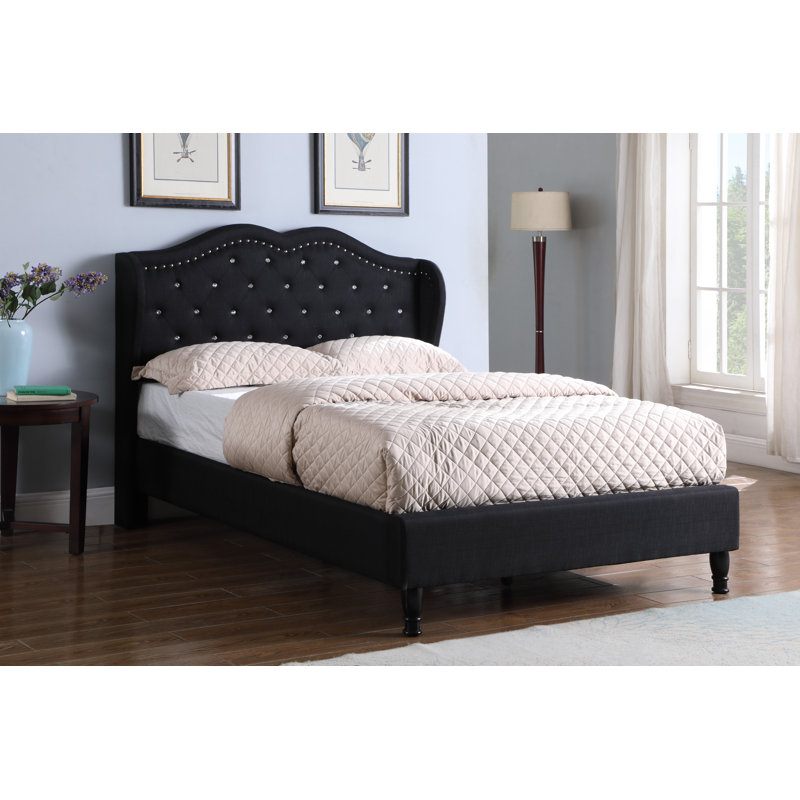 Dimmitri Upholstered Wingback Bed, Black, Queen