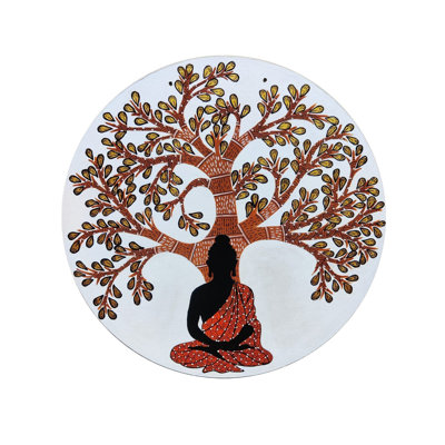 Bouddha méditation avec arbre de vie, peinture acrylique sur bois aggloméré par Sannidha - Art mural spirituel symbolique pour décor d'autel