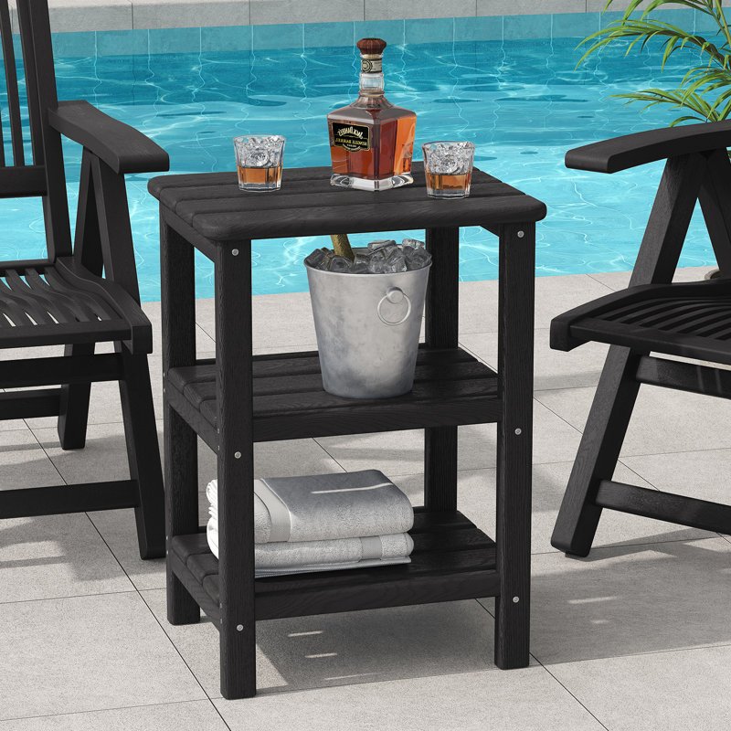 Table de bout extérieure en PEHD à 3 niveaux, table de bout rectangulaire Adirondack résistante aux intempéries avec tablettes de rangement pour patio et piscine