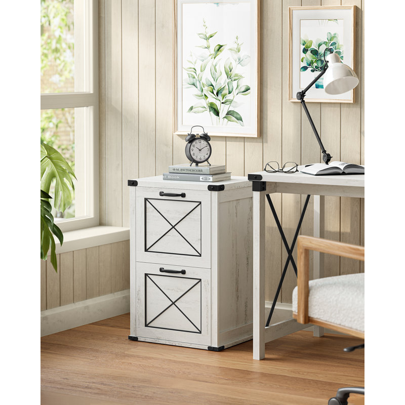 Classeur, classeur avec 2 tiroirs, support pour imprimante, format A4, format lettre, dossiers suspendus, style maison de campagne moderne, pour bureau personnel, blanc rustique