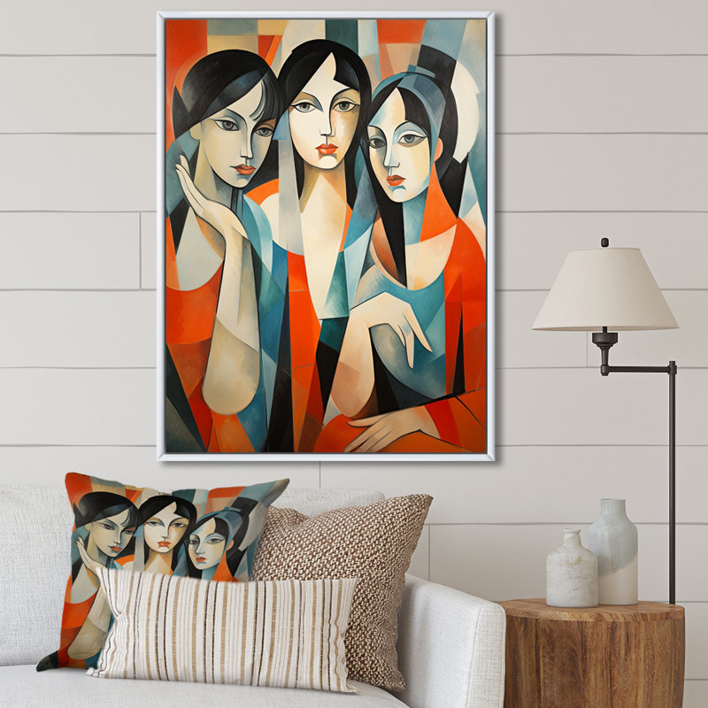 Chef-d'œuvre Les Demoiselles Davignon IV - Portrait, décoration murale, H 32 po x l 16 po x P 1 po, Cadre flottant blanc