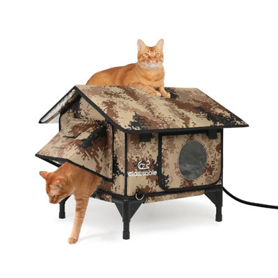 Insulated Stray Cat Winter Outdoor Shleter,Openable Roof Cat House with Heated Pad,Desert Camo