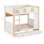 Lit superposé avec garde-corps en forme de maison et tablettes et tiroirs de rangement-532082867