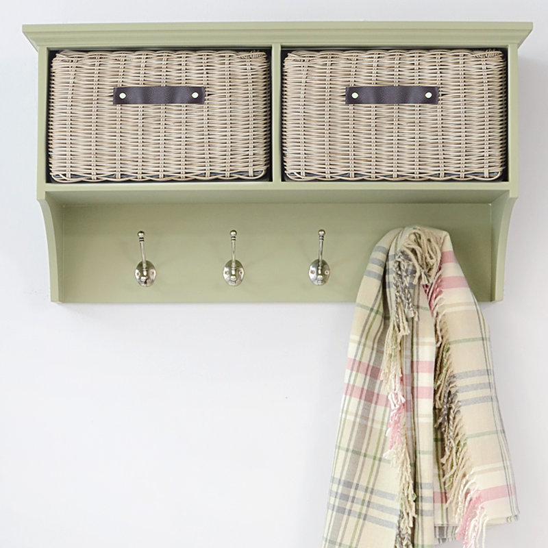 Anita Solid Wood Cube Shelf, Sage Green/Brown